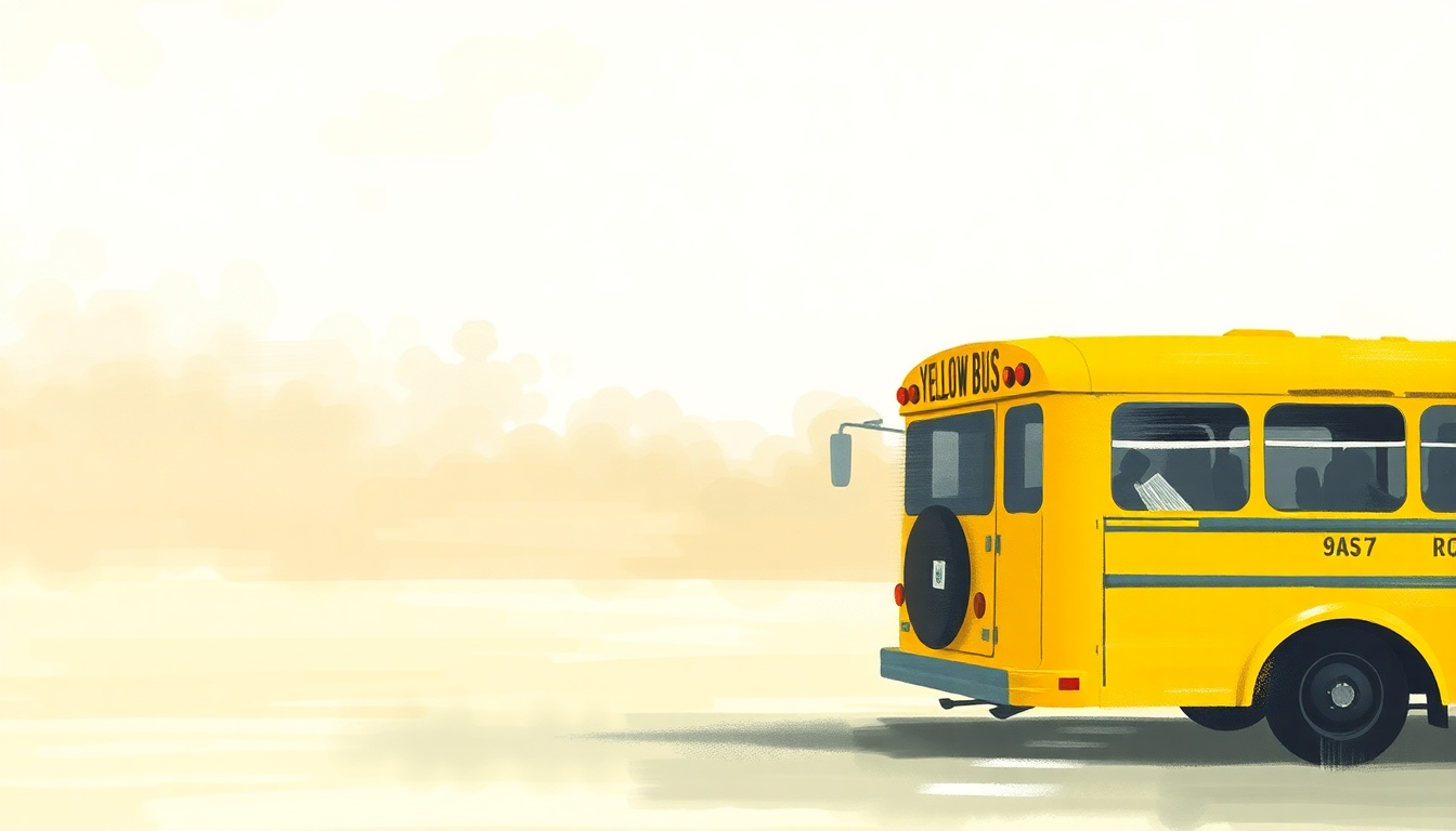 Fan-driven abstract illustration evoking the emotional arc of Yellow Bus by Justin Roberts