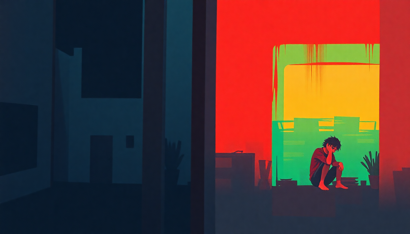 Fan-driven abstract illustration evoking the emotional arc of Your Phone's Off the Hook But You're Not by X