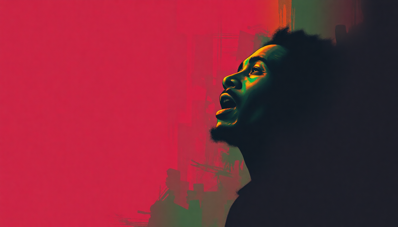 Fan-driven abstract illustration evoking the emotional arc of Zimbabwe by Bob Marley